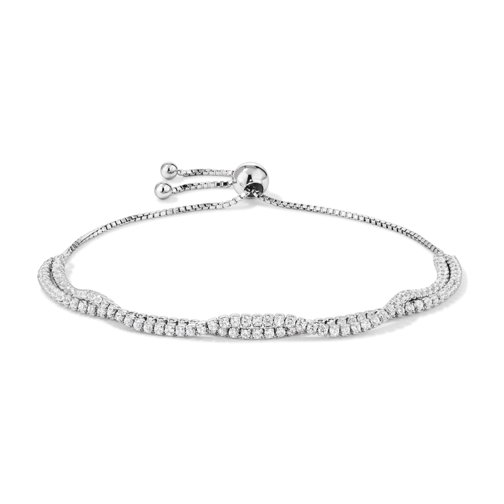 19cm 1.5mm Width Double Strand Cubic Zirconia Tennis Bolo Bracelet in Sterling Silver Bracelets Bevilles 