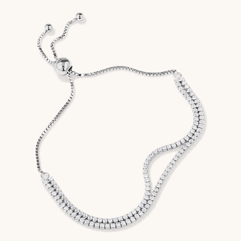 19cm 1.5mm Width Double Strand Cubic Zirconia Tennis Bolo Bracelet in Sterling Silver Bracelets Bevilles 