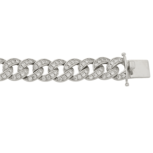 Sterling Silver Cubic Zirconia Pave Set Curb Link Bracelet Bracelets Bevilles 