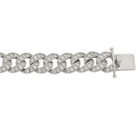 19cm 9mm Width Cubic Zirconia Pave Set Curb Bracelet in Sterling Silver Bracelets Bevilles 