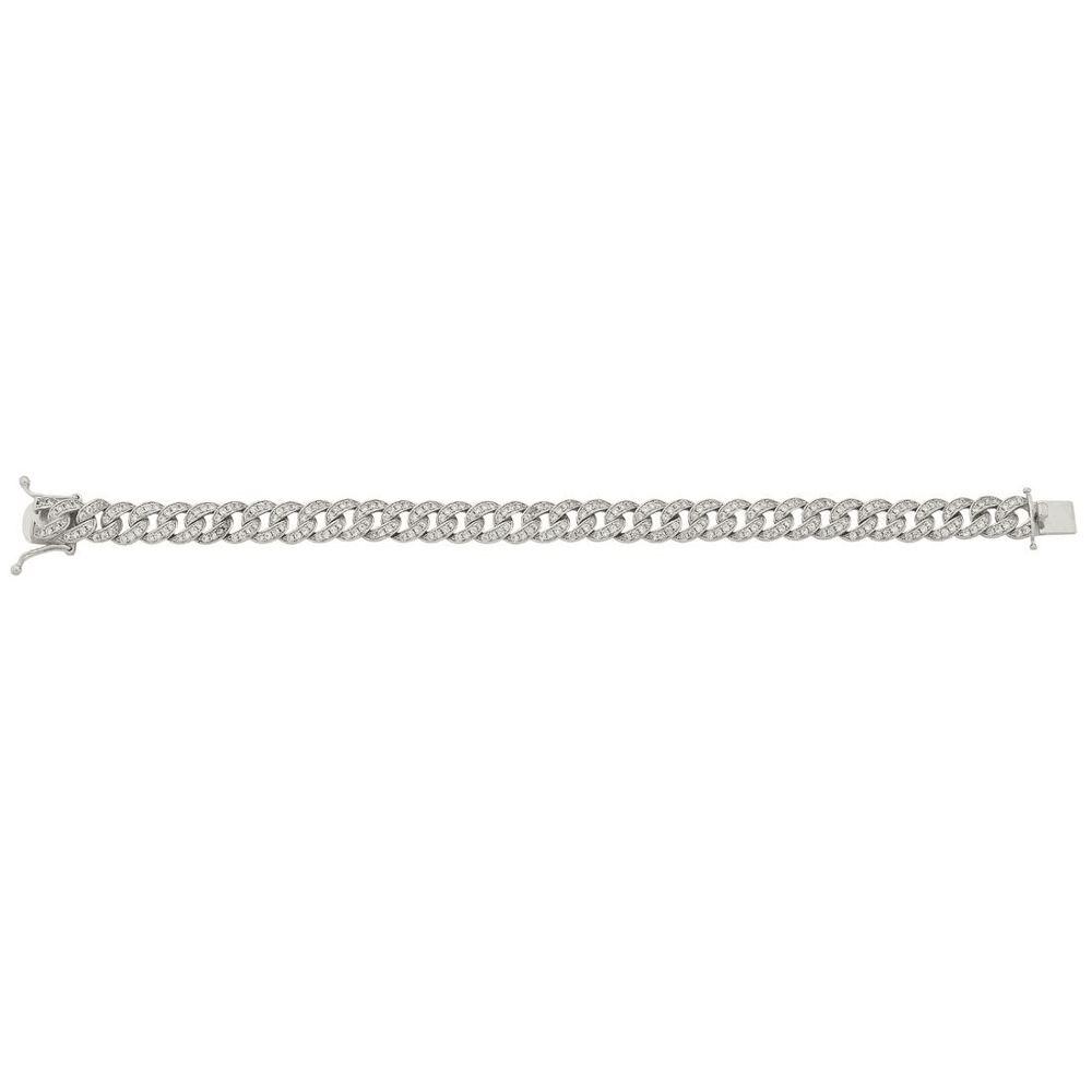 19cm 9mm Width Cubic Zirconia Pave Set Curb Bracelet in Sterling Silver Bracelets Bevilles 
