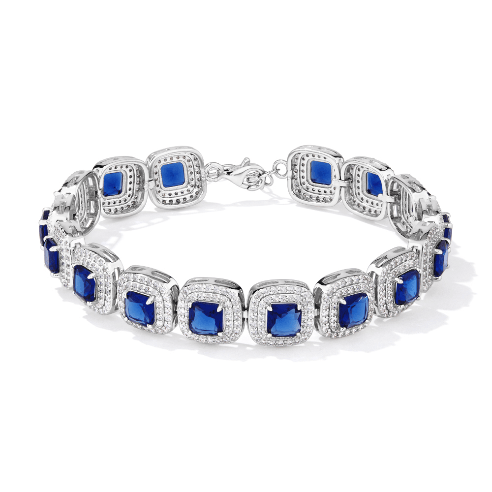 21cm Halo Blue and White Cubic Zirconia Bracelet in Sterling Silver Bracelets Bevilles 