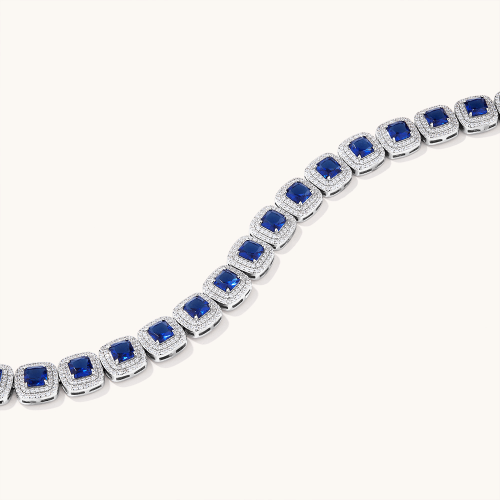21cm Halo Blue and White Cubic Zirconia Bracelet in Sterling Silver Bracelets Bevilles 