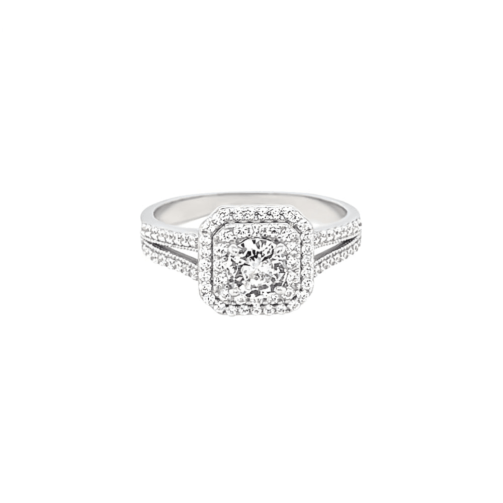 Cushion Halo Ring with Cubic Zirconia in Sterling Silver Rings Bevilles 