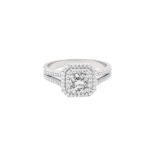 Cushion Halo Ring with Cubic Zirconia in Sterling Silver Rings Bevilles 