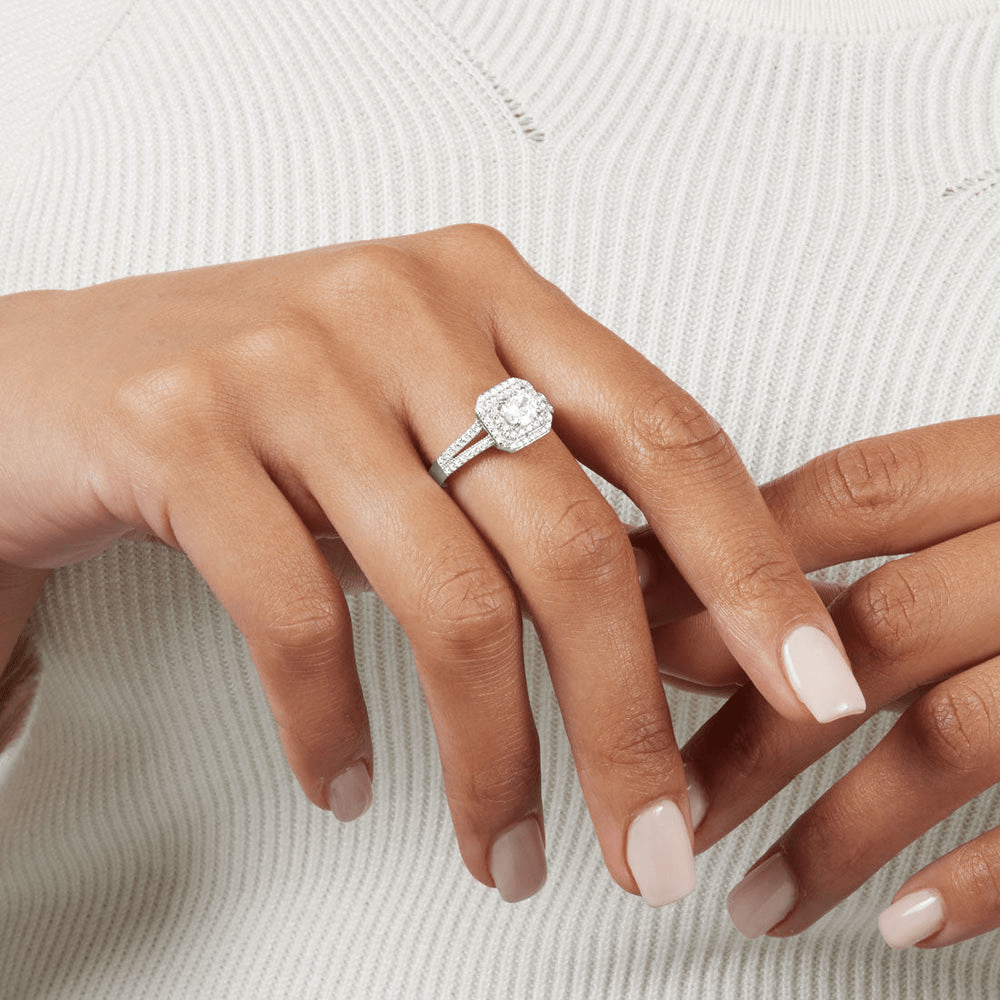 Cushion Halo Ring with Cubic Zirconia in Sterling Silver Rings Bevilles 