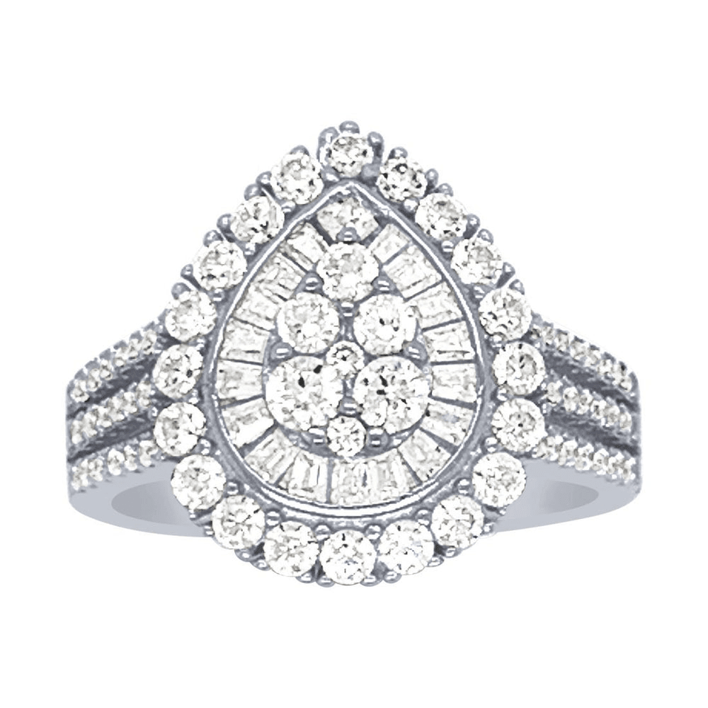 Cubic Zirconia Halo Pear Cluster Ring in Sterling Silver Rings Bevilles 