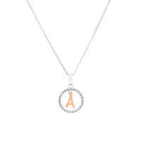 45cm Sterling Silver & Rose Plated Initial Necklace with Cubic Zirconias Pendants Bevilles 