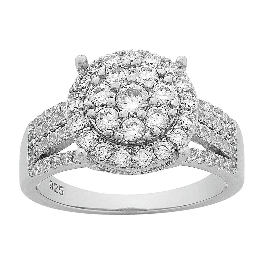 Halo Cubic Zirconia Fancy Shoulder Ring in Sterling Silver Rings Bevilles 