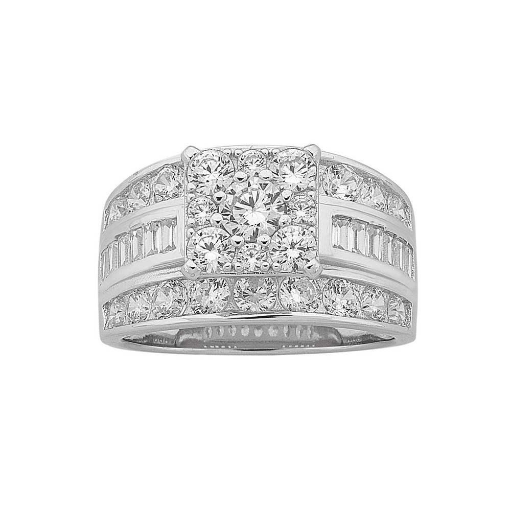Sterling Silver Cubic Zirconia Square center Ring Rings Bevilles 