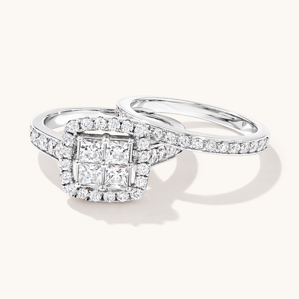 Sterling Silver Cubic Zirconia Invisible Princess Ring Set Rings Bevilles 