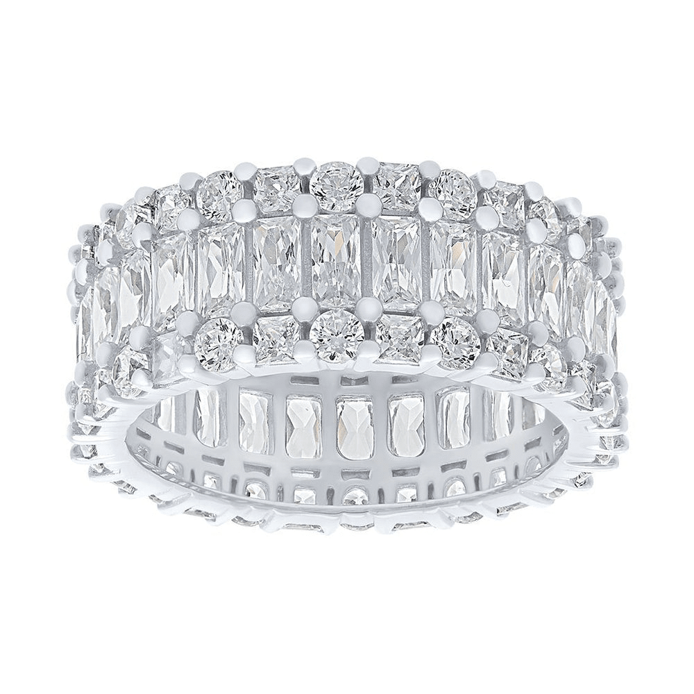 Sterling Silver Round & Baguette Cubic Zirconia Full Eternity Ring Rings Bevilles 