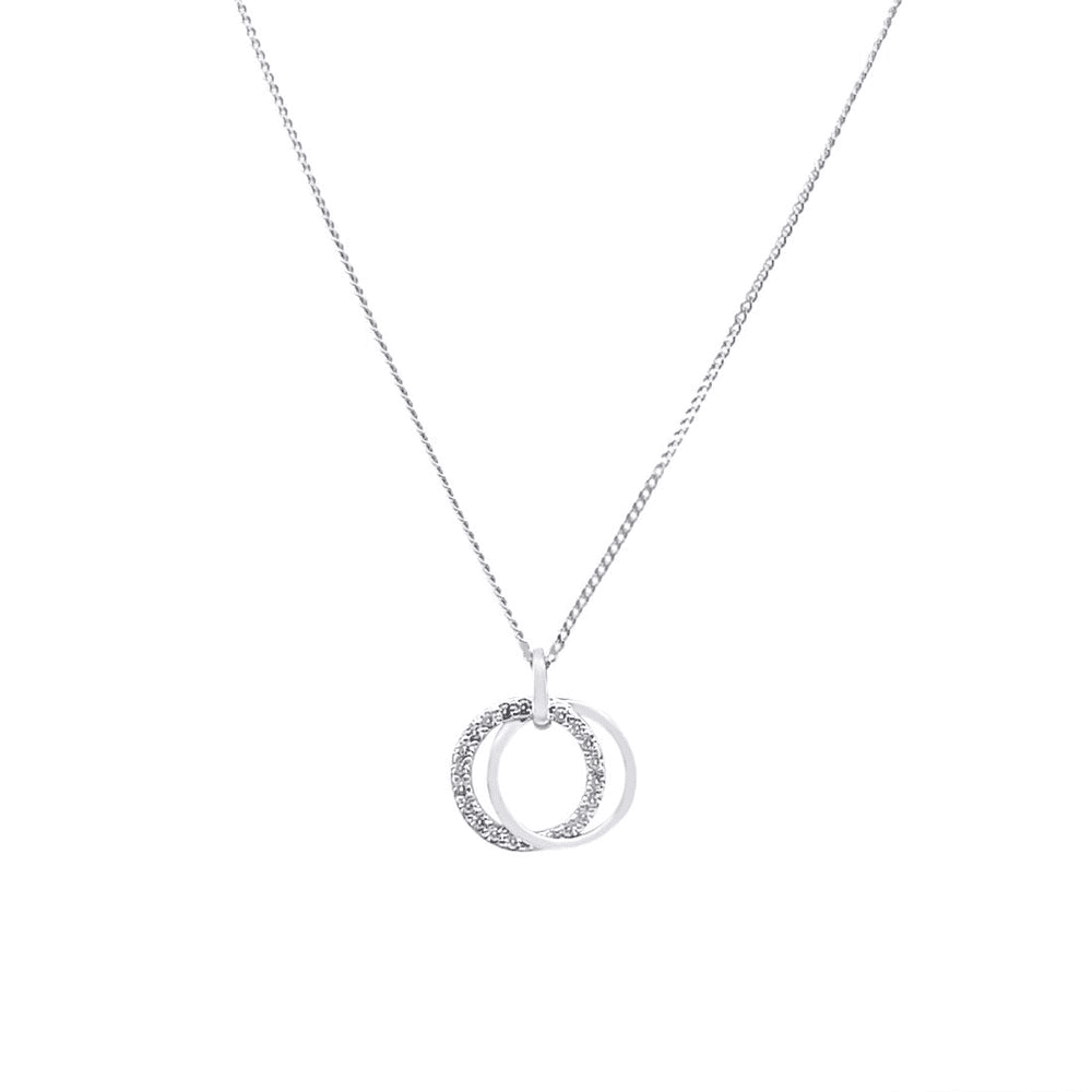 45cm Double Open Circle Pendant Necklace with Cubic Zirconia in Sterling Silver Pendants Bevilles 