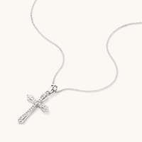 45cm Flared Cross Necklace with Cubic Zirconia in Sterling Silver Pendants Bevilles 