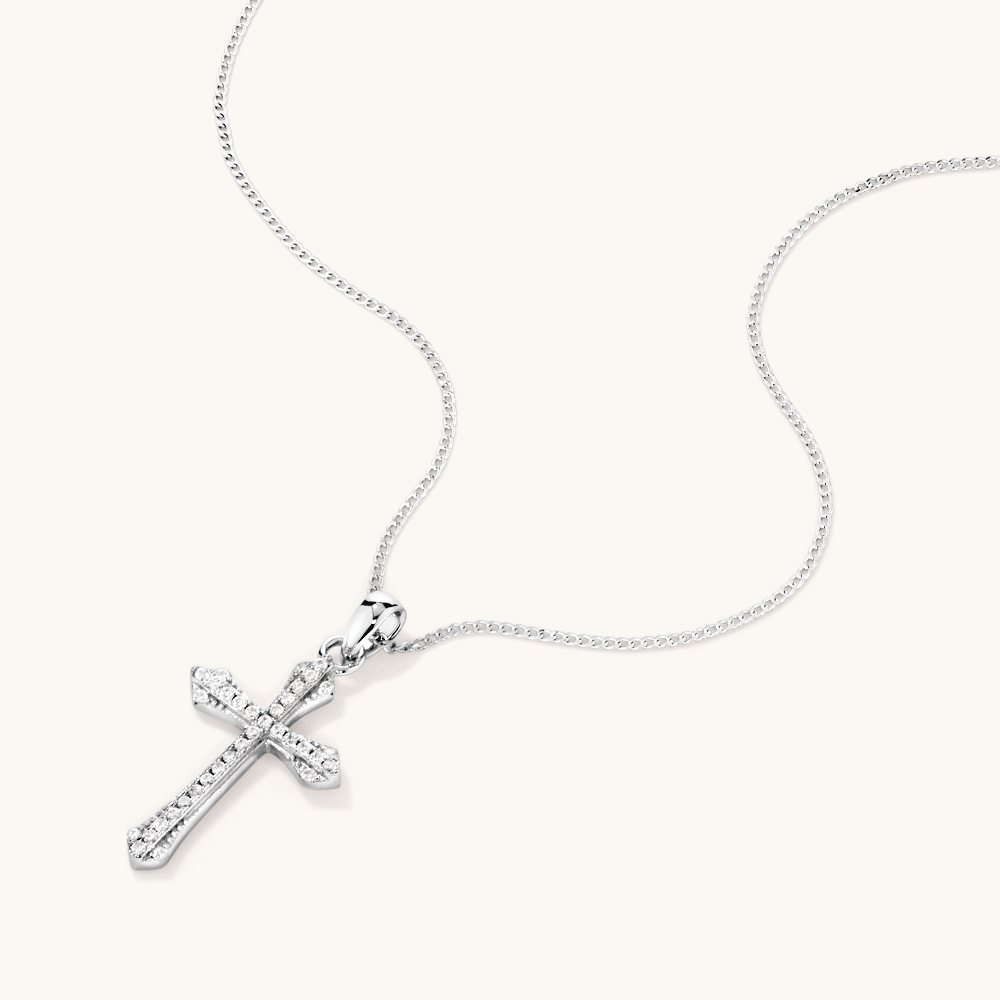 45cm Flared Cross Necklace with Cubic Zirconia in Sterling Silver Pendants Bevilles 