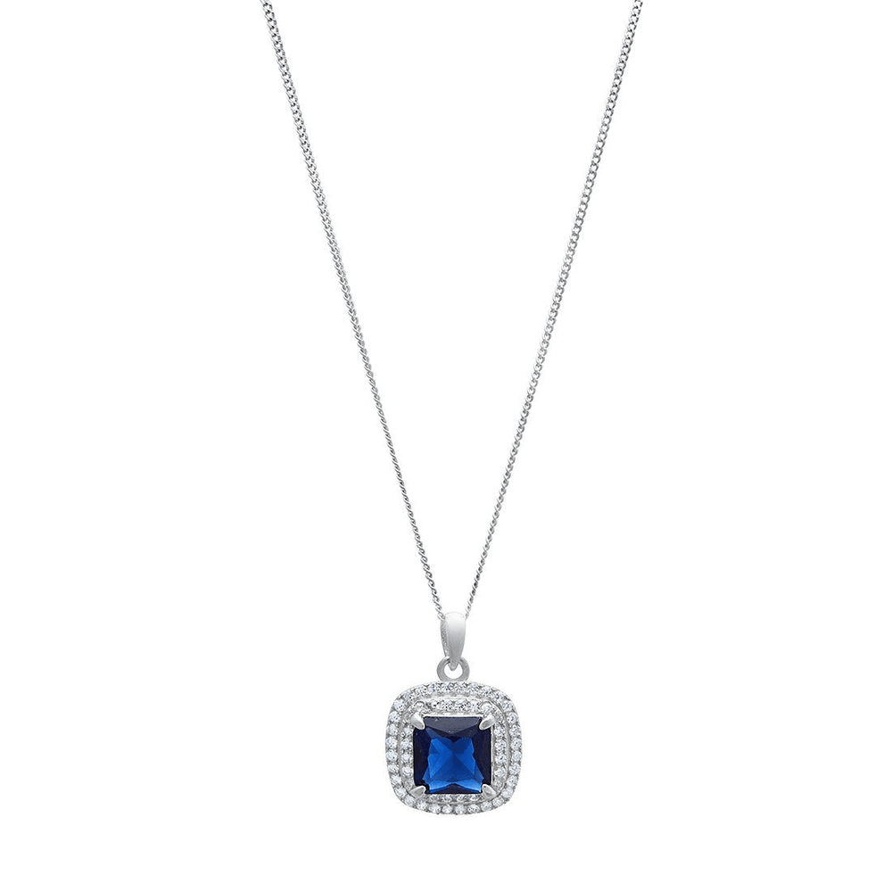 45cm Blue Sapphire Cubic Zirconia Necklace in Sterling Silver Pendants Bevilles 