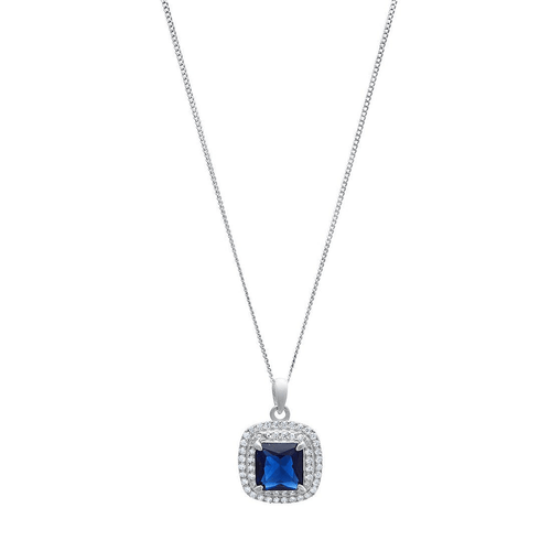 45cm Blue Sapphire Cubic Zirconia Necklace in Sterling Silver Pendants Bevilles 
