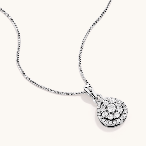 45cm Cubic Zirconia Pear Halo Necklace in Sterling Silver Pendants Bevilles 