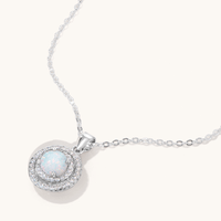 45cm October Birthstone Synthetic Opal and Cubic Zirconia Halo Necklace in Sterling Silver Pendants Bevilles 