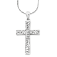 45cm Cubic Zirconia Cross Necklace in Sterling Silver Pendants Bevilles 