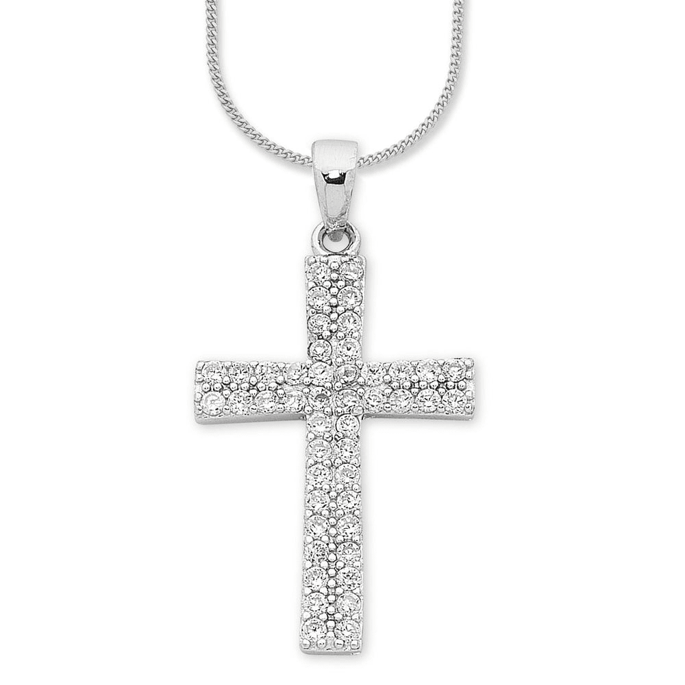 45cm Cubic Zirconia Cross Necklace in Sterling Silver Pendants Bevilles 