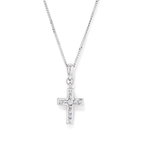 45cm White Cubic Zirconia Cross Pendant Necklace in Sterling Silver Pendants Bevilles 