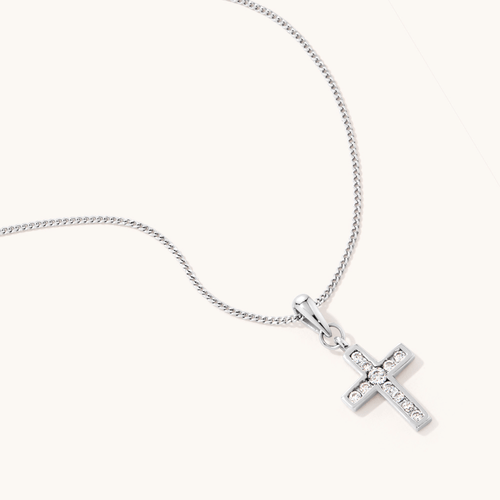 45cm White Cubic Zirconia Cross Pendant Necklace in Sterling Silver Pendants Bevilles 