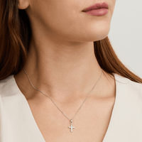 45cm White Cubic Zirconia Cross Pendant Necklace in Sterling Silver Pendants Bevilles 