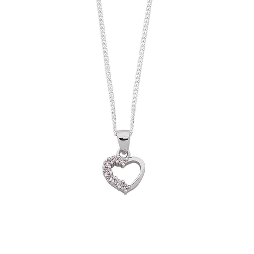 45cm Sterling Silver Pink Cubic Zirconia Heart Necklace Bevilles Jewellers 