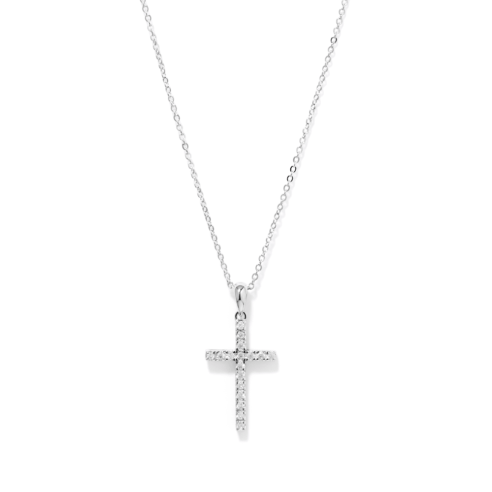 45cm Sterling Silver Cubic Zirconia Cross Necklace Pendants Bevilles 
