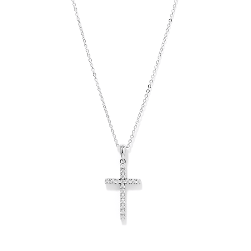 45cm Sterling Silver Cubic Zirconia Cross Necklace Pendants Bevilles 