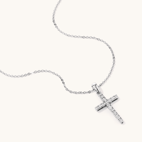 45cm Sterling Silver Cubic Zirconia Cross Necklace Pendants Bevilles 