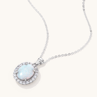 45cm October Birthstone Sterling Silver Oval Synthetic Opal and Cubic Zirconia Necklace Pendants Bevilles 