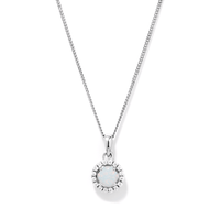 45cm Synthetic Opal and Cubic Zirconia Halo Necklace in Sterling Silver Pendants Bevilles 