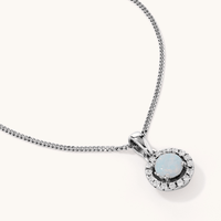 45cm Synthetic Opal and Cubic Zirconia Halo Necklace in Sterling Silver Pendants Bevilles 