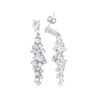 44mm Sterling Silver Waterfall Drop Stud Earrings with Cubic Zirconia Earrings Bevilles 