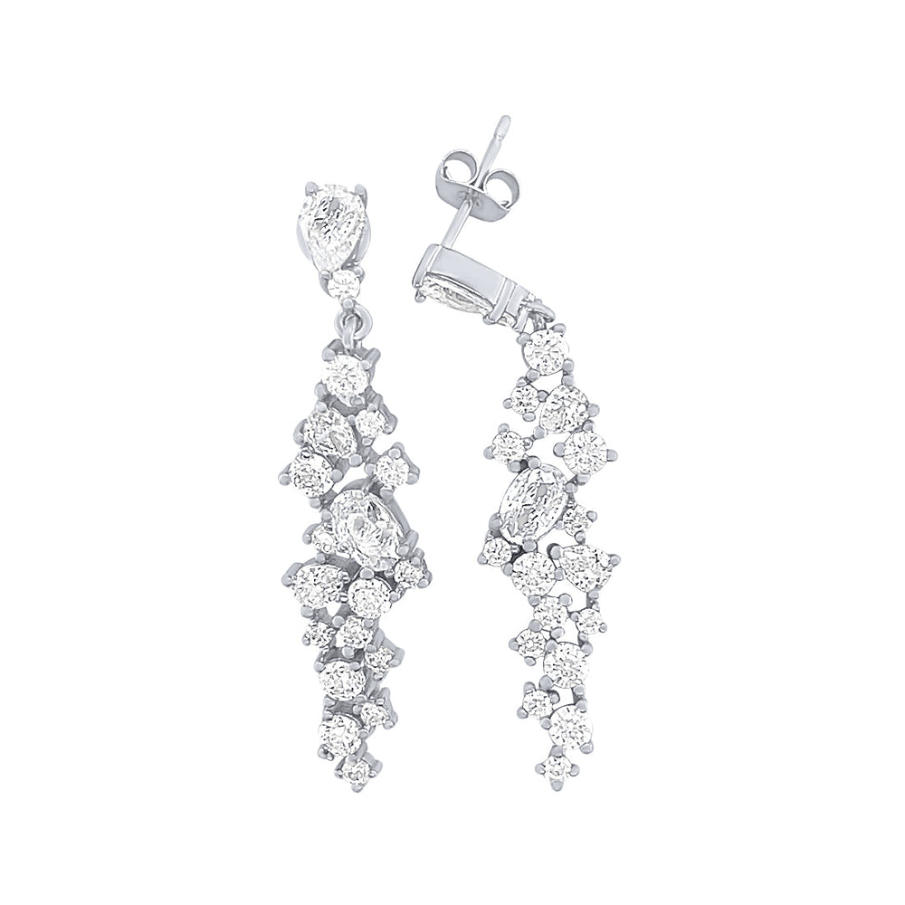 44mm Sterling Silver Waterfall Drop Stud Earrings with Cubic Zirconia Earrings Bevilles 