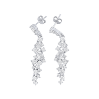 44mm Sterling Silver Waterfall Drop Stud Earrings with Cubic Zirconia Earrings Bevilles 