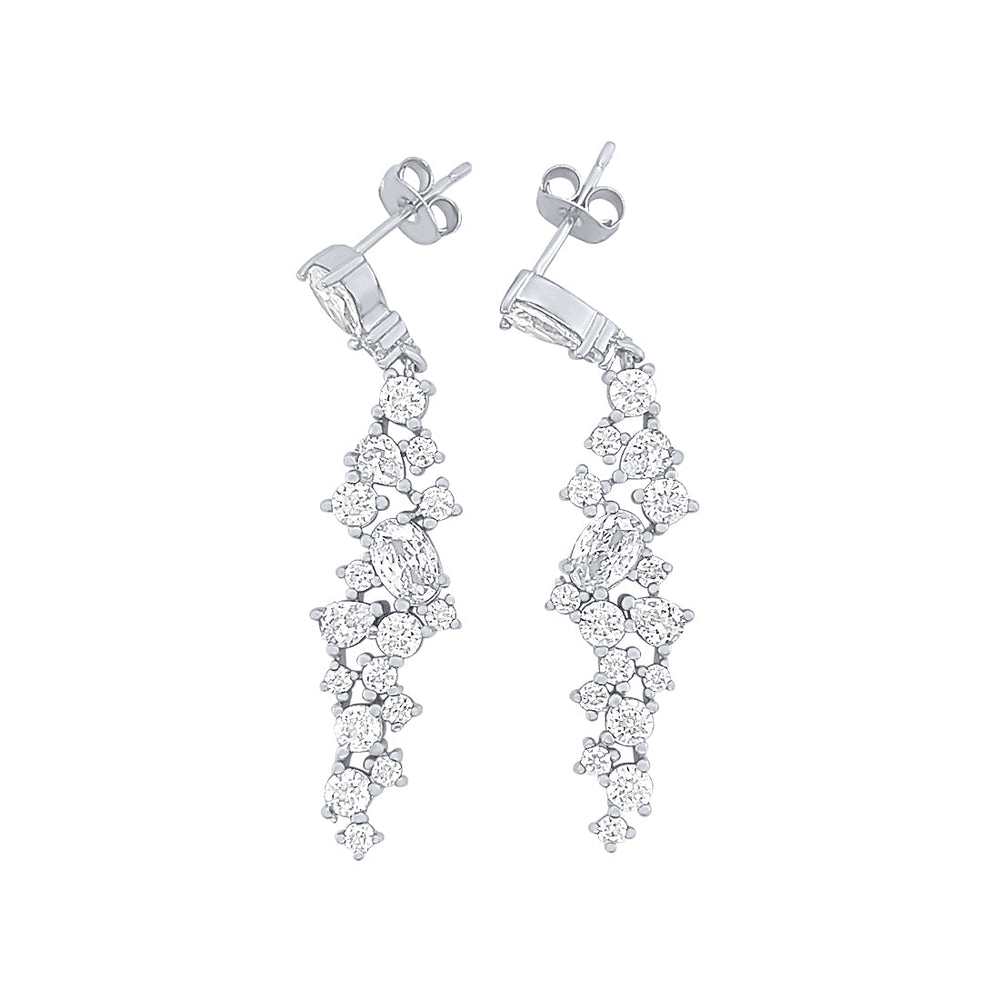 44mm Sterling Silver Waterfall Drop Stud Earrings with Cubic Zirconia Earrings Bevilles 