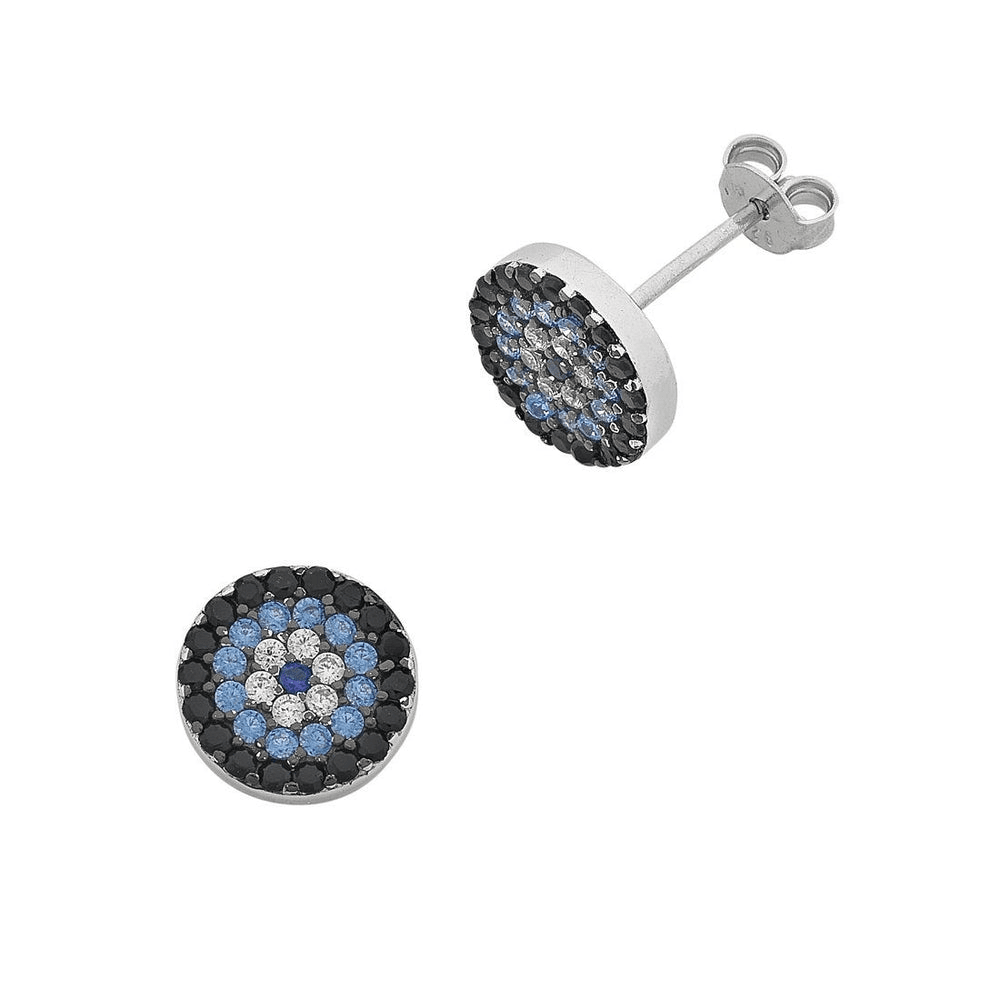 Sterling Silver Cubic Zirconia Evil Eye Stud Earrings Earrings Bevilles 