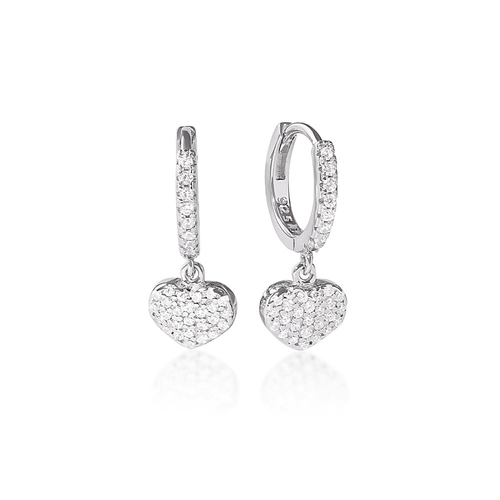 Cubic Zirconia Heart Drop Hoop Earrings in Sterling Silver Earrings Bevilles 