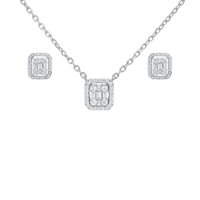 Halo Earring and Necklace Set with Cubic Zirconia in Sterling Silver Bevilles 
