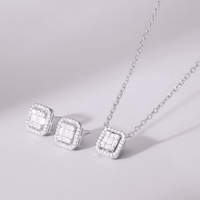 Halo Earring and Necklace Set with Cubic Zirconia in Sterling Silver Bevilles 