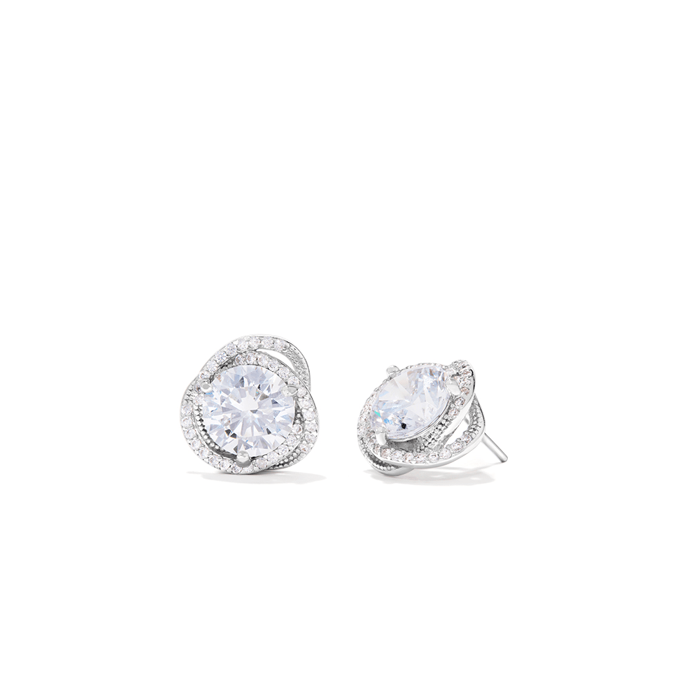 Sterling Silver Cubic Zirconia Swirl Halo Stud Earrings Earrings Bevilles 