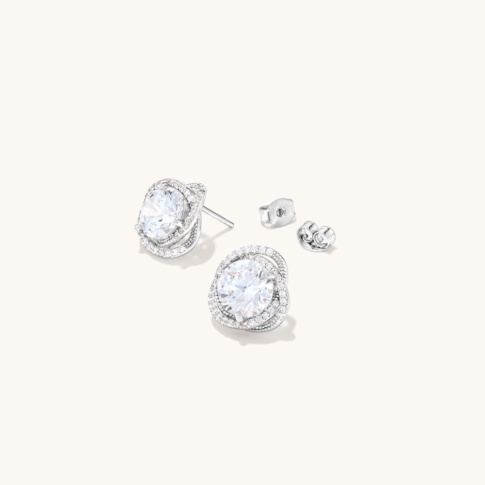 Sterling Silver Cubic Zirconia Swirl Halo Stud Earrings Earrings Bevilles 