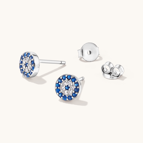 Sterling Silver Evil Eye Cubic Zirconia Stud Earrings Earrings Bevilles 