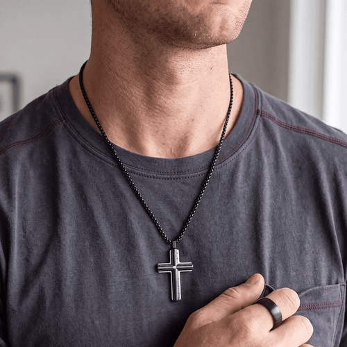 60cm Men's Black Stainless Steel Cross Necklace Pendants Bevilles 