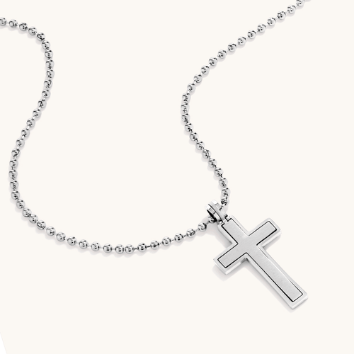 55cm Men's Cross Necklace in Stainless Steel Pendants Bevilles 
