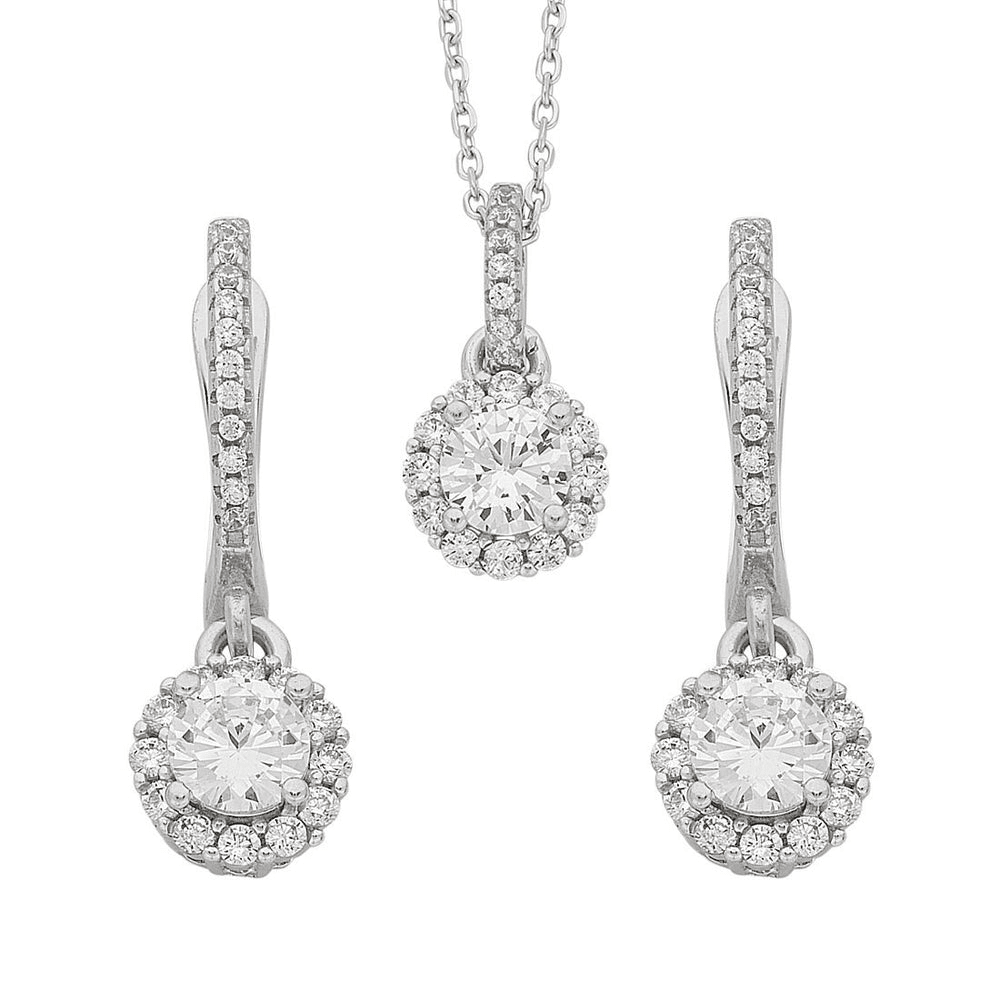 Sterling Silver Cubic Zirconia Necklace and Earrings Set Bevilles 