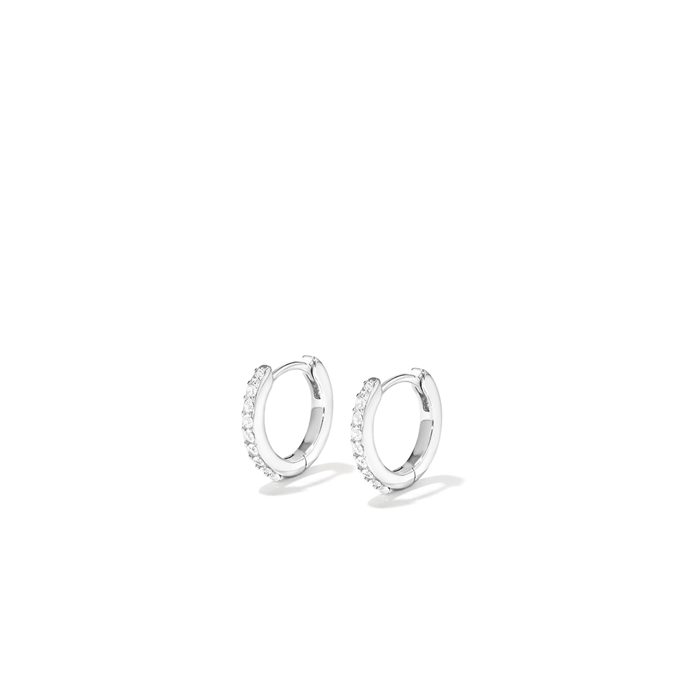 Sterling Silver Cubic Zirconia Claw Set Hoop Earrings-14mm Earrings Bevilles 